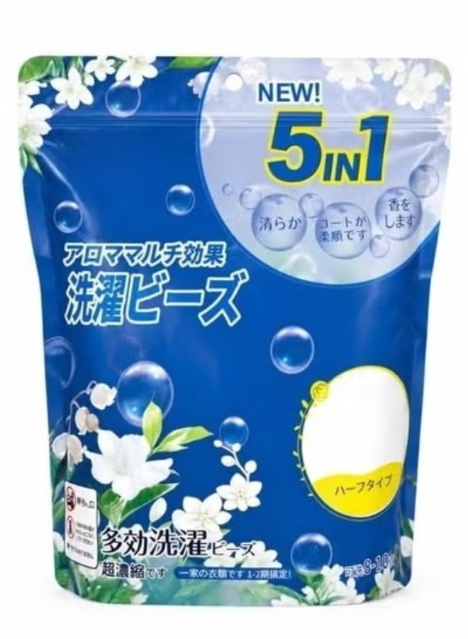 5-in-1 Concentrated Laundry Capsules, 30 Capsules – Powerful laundry detergent for deep cleaning, removing tough stains and unpleasant odors. Enhances freshness and cares for fabrics and colors, leaving clothes soft, shiny, and with a long-lasting fresh scent. Easy to use in automatic washing machines. Suitable for everyday wear, sportswear, and children's clothing. Jasmine scent. - Image 1