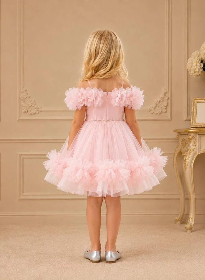فيا بامبينو Blush Off-Shoulder Floral Pearl-Belt Dress 3415