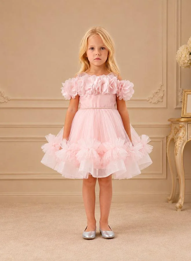 فيا بامبينو Blush Off-Shoulder Floral Pearl-Belt Dress 3415