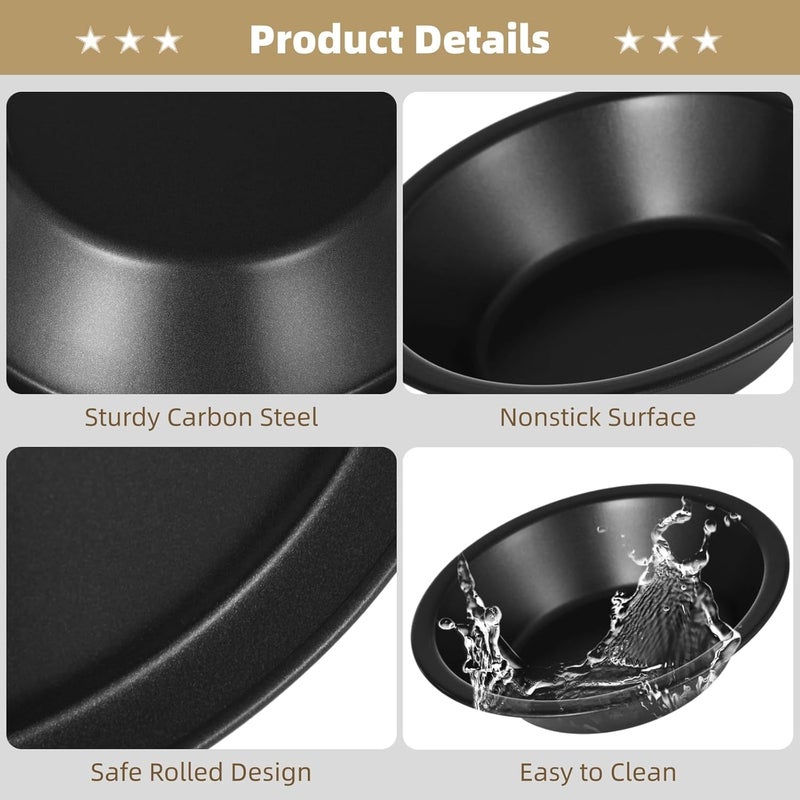 Kitchen Bakeware For Cakes Muffins Desserts Pies Quiches, 5 Inches Round Carbon Steel Nonstick Mini Pie Pans, Small Tart Pan Baking Mold, 12 Pcs Reusable Pie Tins - Image 3