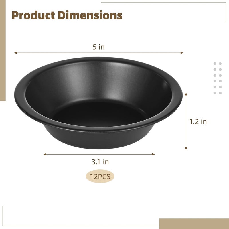 Kitchen Bakeware For Cakes Muffins Desserts Pies Quiches, 5 Inches Round Carbon Steel Nonstick Mini Pie Pans, Small Tart Pan Baking Mold, 12 Pcs Reusable Pie Tins - Image 2