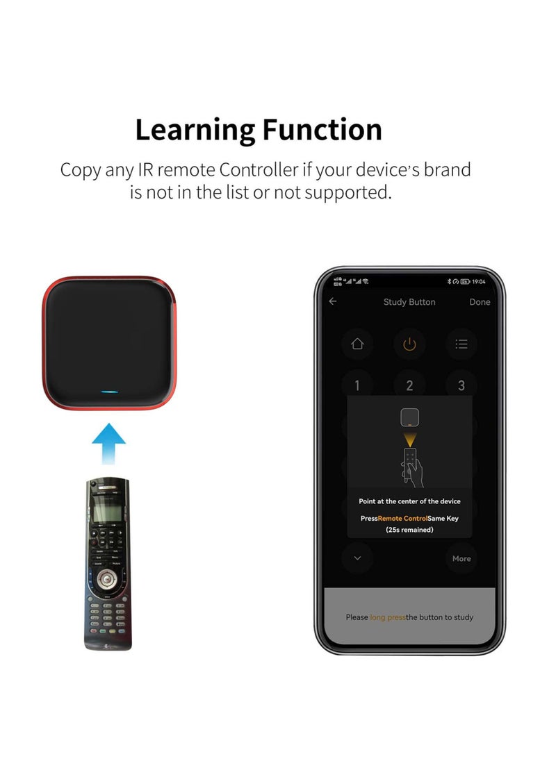 Excefore - جهاز تحكم عن بعد ذكي عالمي يعمل بتقنية WiFi-IR: جهاز تحكم عن بعد يعمل بتقنية WiFi بالأشعة تحت الحمراء، محور ذكي للمنزل يعمل بتقنية IR/RF، جهاز إرسال الأشعة تحت الحمراء وجهاز إرسال الترددات اللاسلكية للمروحة والتلفزيون ومشغل أقراص DVD، التحكم بتطبيق Tuya، التحكم الصوتي الذكي، أسود - Image 1
