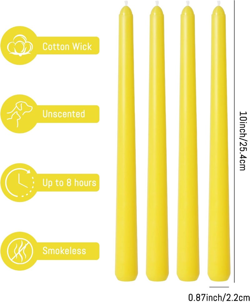 Viyffo Taper Candles, 10 Inch, 4 Pack, Lemon Yellow – Unscented, Dripless & Smokeless Design, Up to 8 Hour Burn – Long Tall Taper Candlesticks for Wedding, Dinner & Home Decor - Image 3
