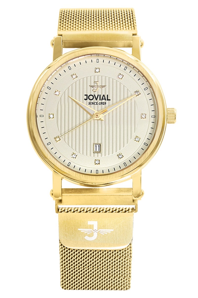 Jovial JOVIAL 5083GGMQ07E  Men's Watch, Mesh Band, Magnetic Buckle, Gold Dial, Water Resistant, Analog, 40MM - Image 1