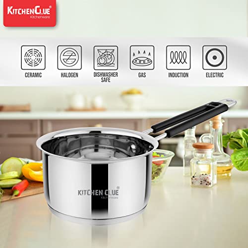 Kitchen Clue Stainless Steel Saucepan/Tea Pan Induction & Gastove Base Cooking I 2 Liter I TRIPLY Base with Silicon Grip Handle I Heavy Guage Bottom Milk/Tea pan I Induction Saucepan for Kitchen - Image 4