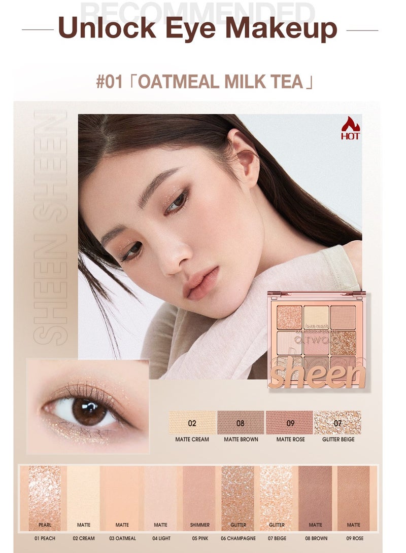 O.TWO.O Eyeshadow Palette 9 Color Sheen - OATMEAL MILK TEA 01 - Image 3