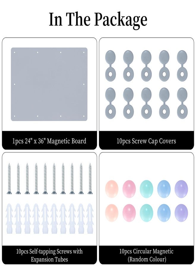 GOORY Magnetic Wall Board - 24" x 36" - Memo & Vision Bulletin Board for Home, Office and Classroom - Pre-drilled Mounting Screws Large Frameless Magnet Silver Wall Board - Image 2