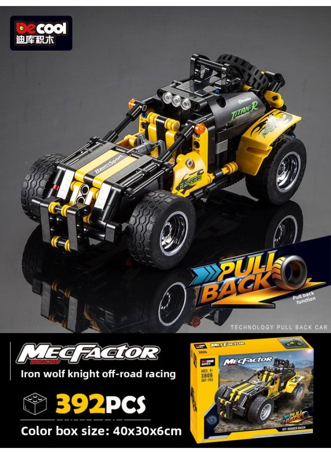 Diku Building Block Technology Mechanical Width Special GT Pull Back Function Assembled Formula Racing Model Boy Toy Gift-Color:3806/Iron Wolf Knight Off-Road Racing  - Image 1