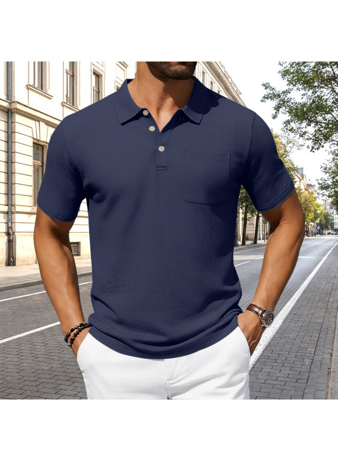 European And American Men's Spring And Summer Linen Short Sleeve Turn-down Collar Shirt Solid Color Breathable Large Size Casual T-shirt