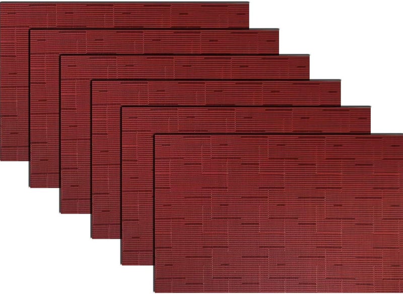 pigchcy Placemats,Washable Woven Vinyl Placemats for Dining Table,Heat-Resistant Plastic Placemats Set of 6(18"X12",Burgundy Red) - Image 1