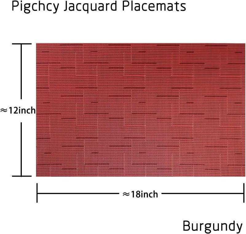 pigchcy Placemats,Washable Woven Vinyl Placemats for Dining Table,Heat-Resistant Plastic Placemats Set of 6(18"X12",Burgundy Red) - Image 2
