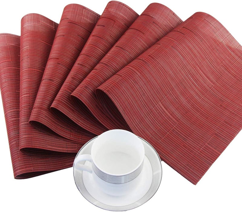 pigchcy Placemats,Washable Woven Vinyl Placemats for Dining Table,Heat-Resistant Plastic Placemats Set of 6(18"X12",Burgundy Red) - Image 3