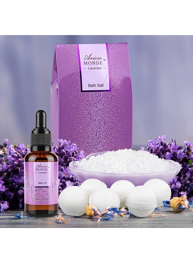 ArioseMonde طقم هدايا سلة سبا الحمام، طقم هدايا الحمام والجسم للنساء، برائحة اللافندر، يتضمن لوشن الجسم، جل الاستحمام، أملاح الاستحمام، حمام فقاعات، فوار الحمام، زيت الحمام، فكرة هدية طقم الحمام لعيد الميلاد - Image 5