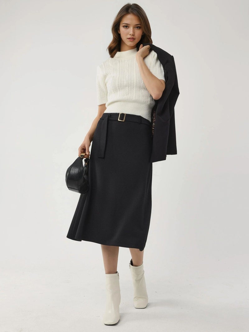 BUSEM High Waist Midi Skirt with Arched Detail - Image 5