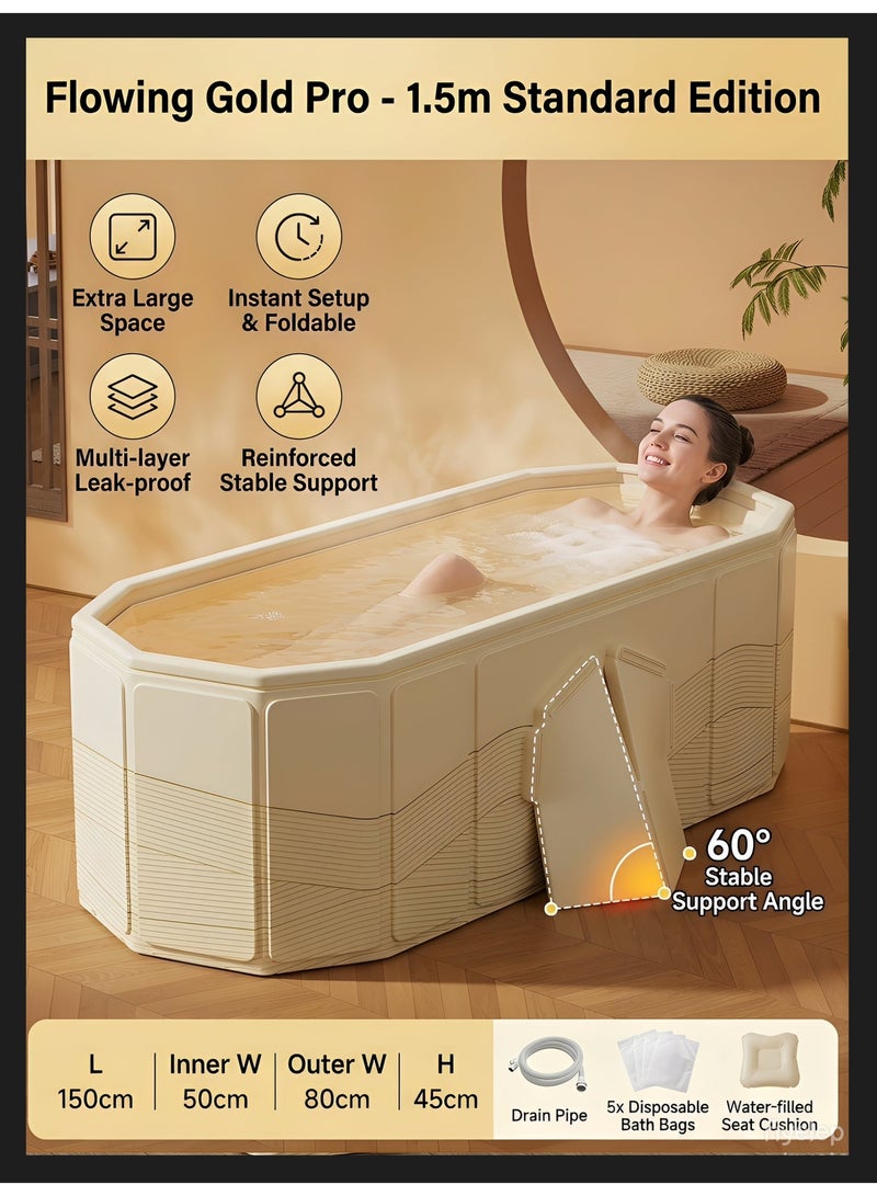MS MIN Foldable Bathtub for Adults, No Installation Required, Large One-Piece Design, Stable & Leak-Resistant, Space-Saving Home Soaking Tub - Image 3