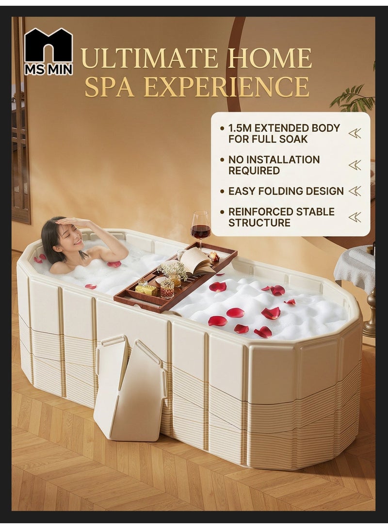 MS MIN Foldable Bathtub for Adults, No Installation Required, Large One-Piece Design, Stable & Leak-Resistant, Space-Saving Home Soaking Tub - Image 1