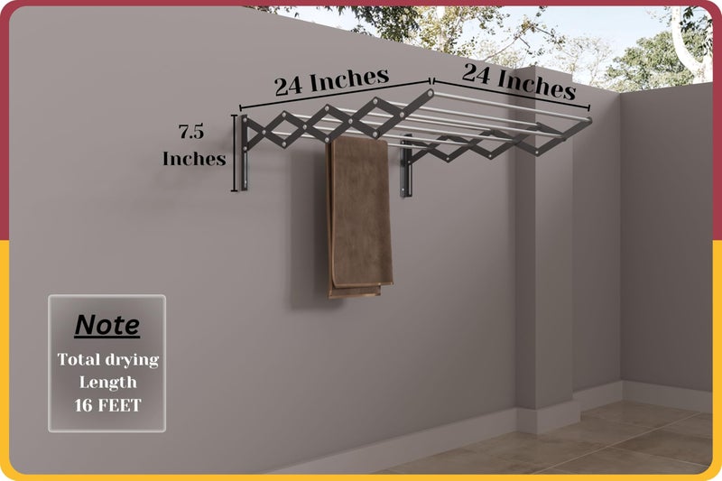 Amiraj Multi Rod Heavy Duty Rust-Free Stainless Steel Foldable Wall Mounted/Mounting Clothes Drying Stand for Balcony | Zigzag Cloth Dryer Racks for Bathroom/Balcony/Indoor/Outdoor (2 Feet, 8 Rod) - Image 4