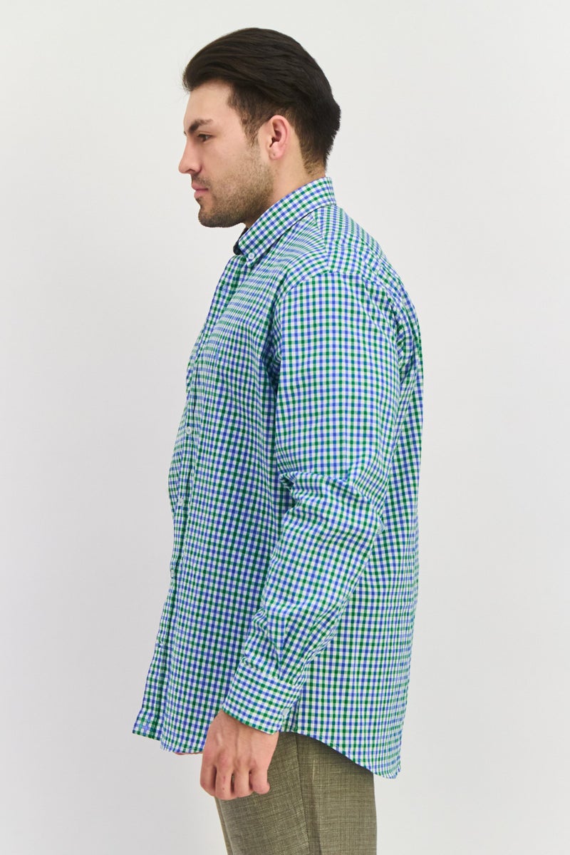 Tailorbyrd قميص رجالي عادي بأكمام طويلة بنمط غينغهام، أخضر - Image 3
