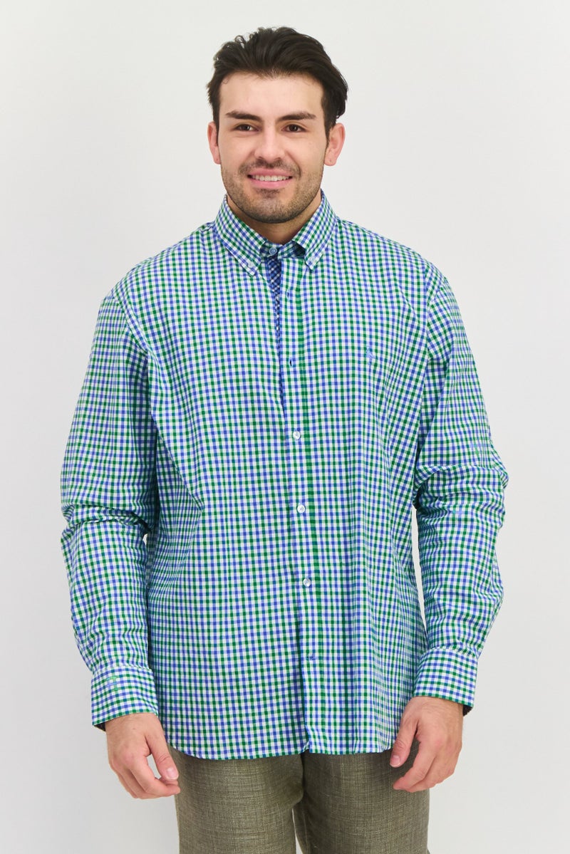 Tailorbyrd قميص رجالي عادي بأكمام طويلة بنمط غينغهام، أخضر - Image 1