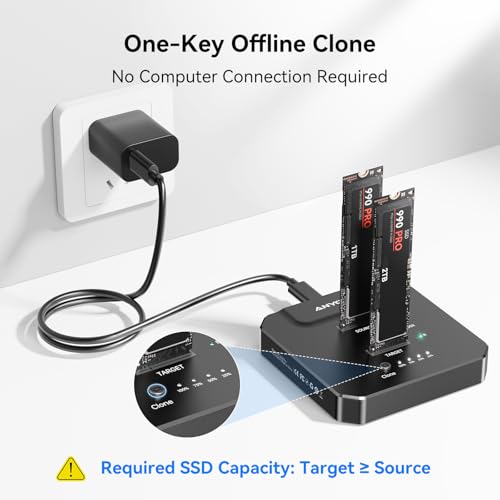 ANYOYO M.2 NVMe SSD Cloner, 20Gbps Dual Bay Offline Duplicator, USB-C 3.2 SSD Reader, Tool-Free SSD Enclosure to USB Adapter Dock for PCIE NVMe SSD Supports M/B&M Key, Aluminum Case with LED Indicator - Image 3