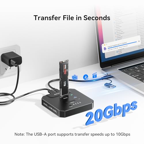 ANYOYO M.2 NVMe SSD Cloner, 20Gbps Dual Bay Offline Duplicator, USB-C 3.2 SSD Reader, Tool-Free SSD Enclosure to USB Adapter Dock for PCIE NVMe SSD Supports M/B&M Key, Aluminum Case with LED Indicator - Image 2