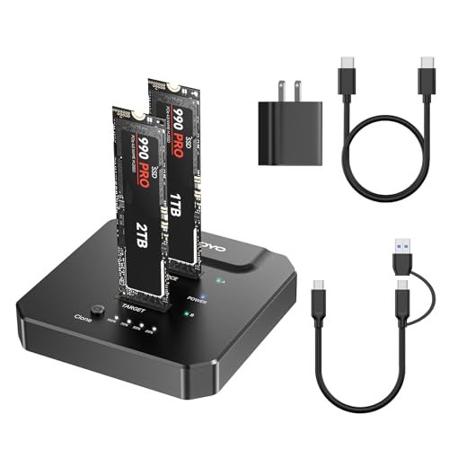 ANYOYO M.2 NVMe SSD Cloner, 20Gbps Dual Bay Offline Duplicator, USB-C 3.2 SSD Reader, Tool-Free SSD Enclosure to USB Adapter Dock for PCIE NVMe SSD Supports M/B&M Key, Aluminum Case with LED Indicator - Image 1