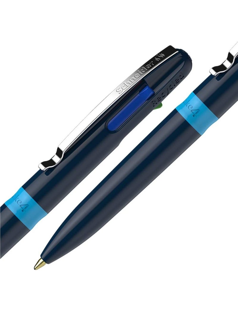 Schneider قلم متعدد الألوان Take4 ببرميل أزرق داكن مع أربعة أحبار ملونة - Image 2