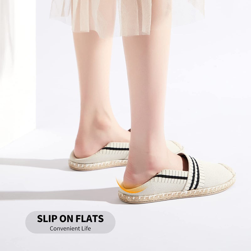 BABUDOG Womens Espadrilles Breathable Flats Shoes Mesh Slip on Loafers Soft White Flats(Beige.US8) - Image 2