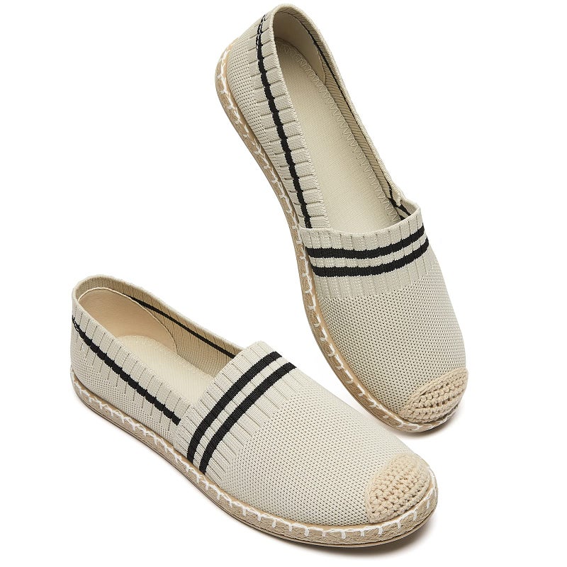 BABUDOG Womens Espadrilles Breathable Flats Shoes Mesh Slip on Loafers Soft White Flats(Beige.US8) - Image 1