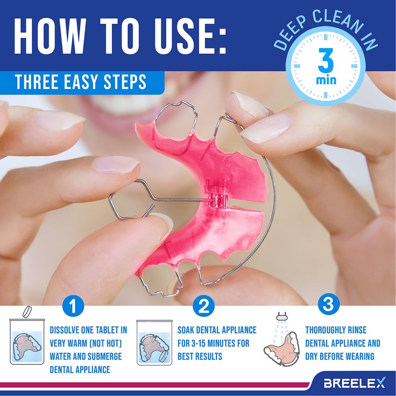 Breelex Denture Cleaning Tablets - 120 Retainer Cleaner Tablets for Aligner, Mouth & Night Guard - FSA HSA Approved Products - Dental Cleanser for Nightguard - Fresh in 3 Minute - Denture Cleaner - Image 5