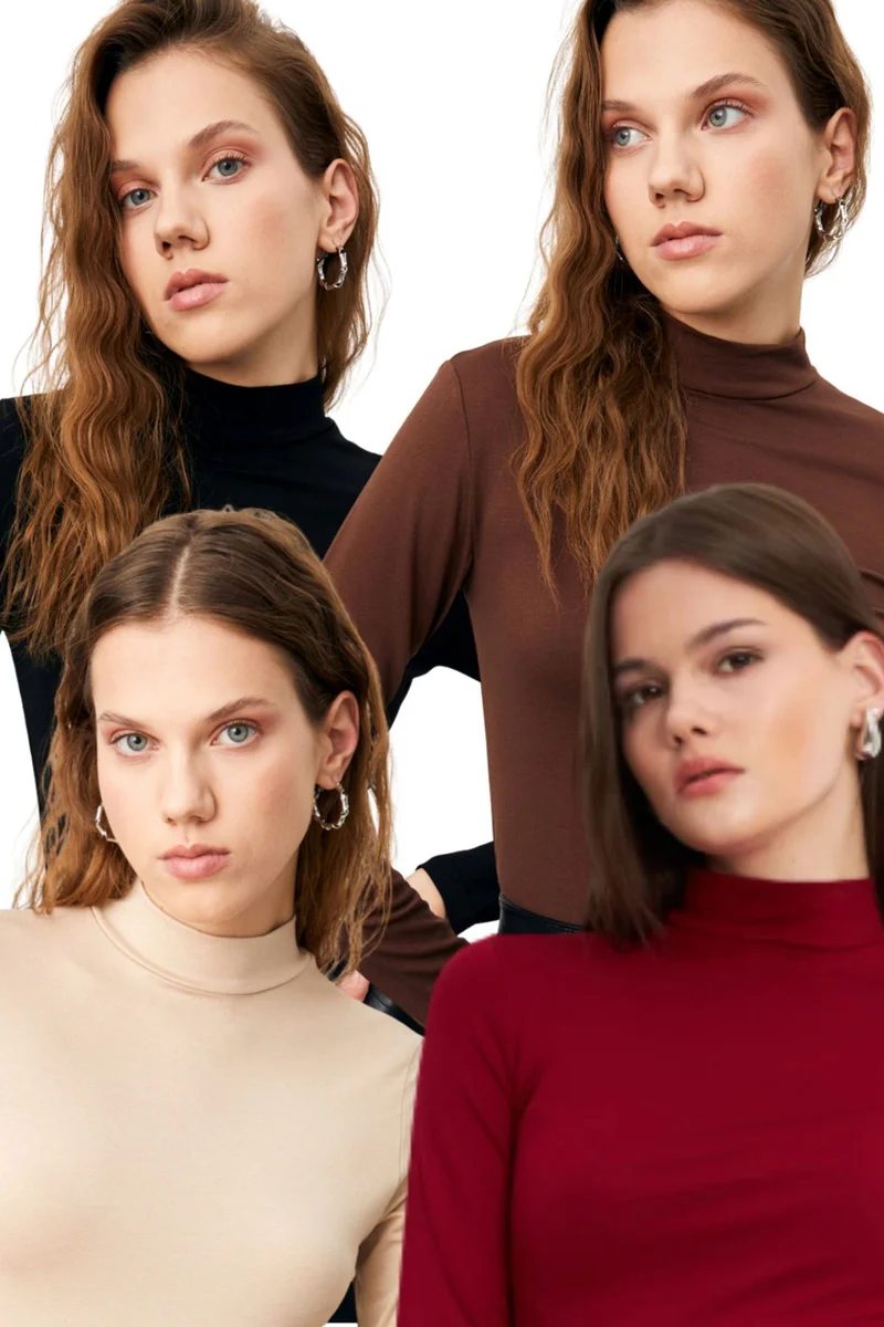 Bipantolon BIPANTOLON Women's 4-Pack Slim Fit Turtleneck Bodysuits