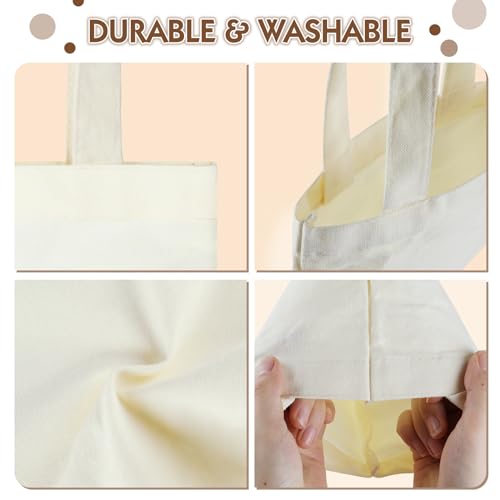 Pinsit 24Pcs Mini Canvas Tote Bags, Blank Canvas Bag, Reusable Grocery Bags, DIY Sacks Goody Bags for Kids Christmas Tote Gift Bag (Beige,8.6 x7.8 inch) - Image 3