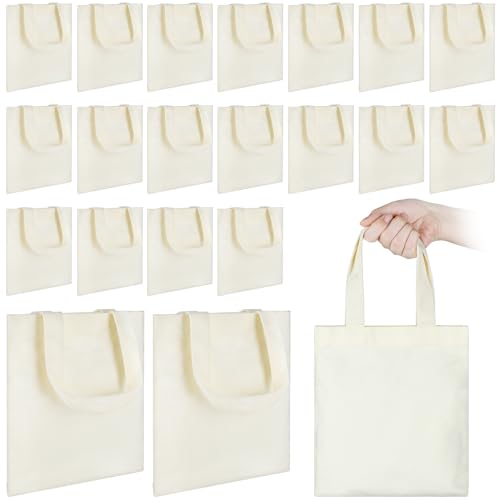 Pinsit 24Pcs Mini Canvas Tote Bags, Blank Canvas Bag, Reusable Grocery Bags, DIY Sacks Goody Bags for Kids Christmas Tote Gift Bag (Beige,8.6 x7.8 inch) - Image 1