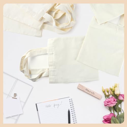 Pinsit 24Pcs Mini Canvas Tote Bags, Blank Canvas Bag, Reusable Grocery Bags, DIY Sacks Goody Bags for Kids Christmas Tote Gift Bag (Beige,8.6 x7.8 inch) - Image 5