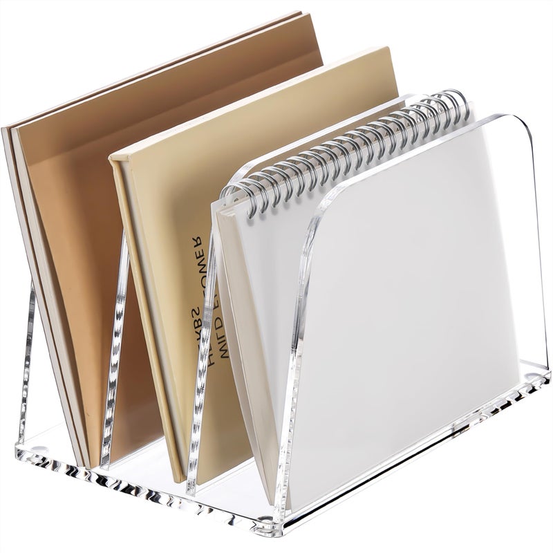 YUXUN Clear Acrylic Desktop File Sorter Organizer,Upright File Organizer, 3-Section Bookshelf for Home Office & Classroom - Image 1