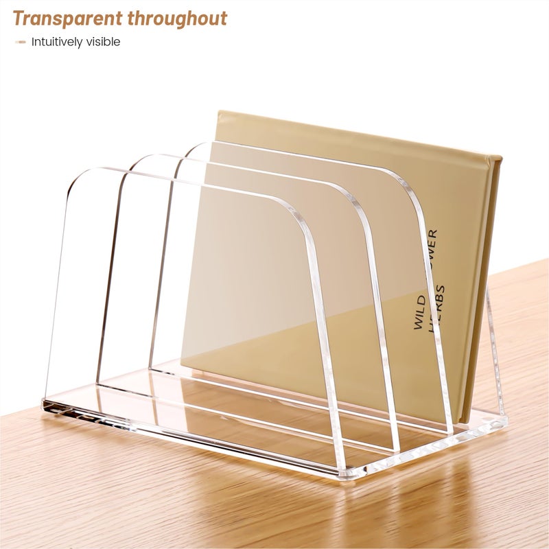 YUXUN Clear Acrylic Desktop File Sorter Organizer,Upright File Organizer, 3-Section Bookshelf for Home Office & Classroom - Image 2