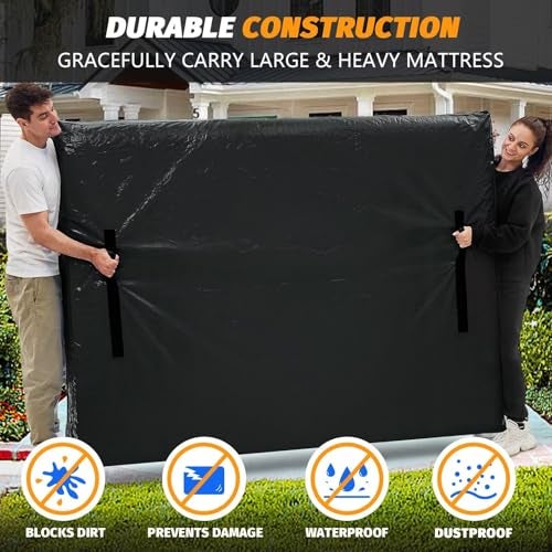 BETU Mattress Bags for Moving, BETU Mattress Protector Waterproof Mattress Cover King Size Storage Bags with 8 Heavy-Duty Handles and Zipper for Bed Extra Thick Large Reusable (82"x79"x15" Black) - Image 4