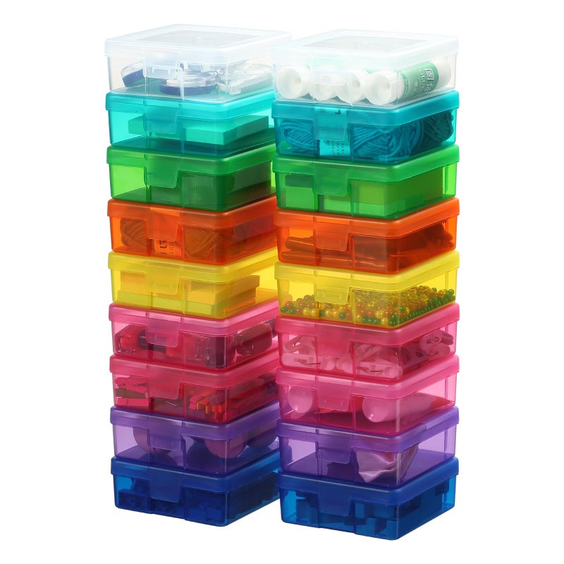 novelinks Plastic Small Storage Bins with Lids for Organizing, Mini Clear Storage Containers and Stackable Storage Box Organizer for Pencil Boxes, Task Boxes, Crayon Boxes (18 Pack Small -Color) - Image 2