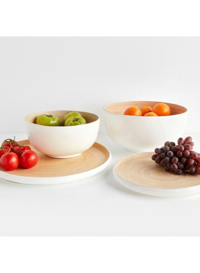 لوفت وعاء من الخيزران، مجموعة من 2 قطع، عمق 17 × ارتفاع 7.5 سم، أبيض وطبيعي - 154105B - Image 1