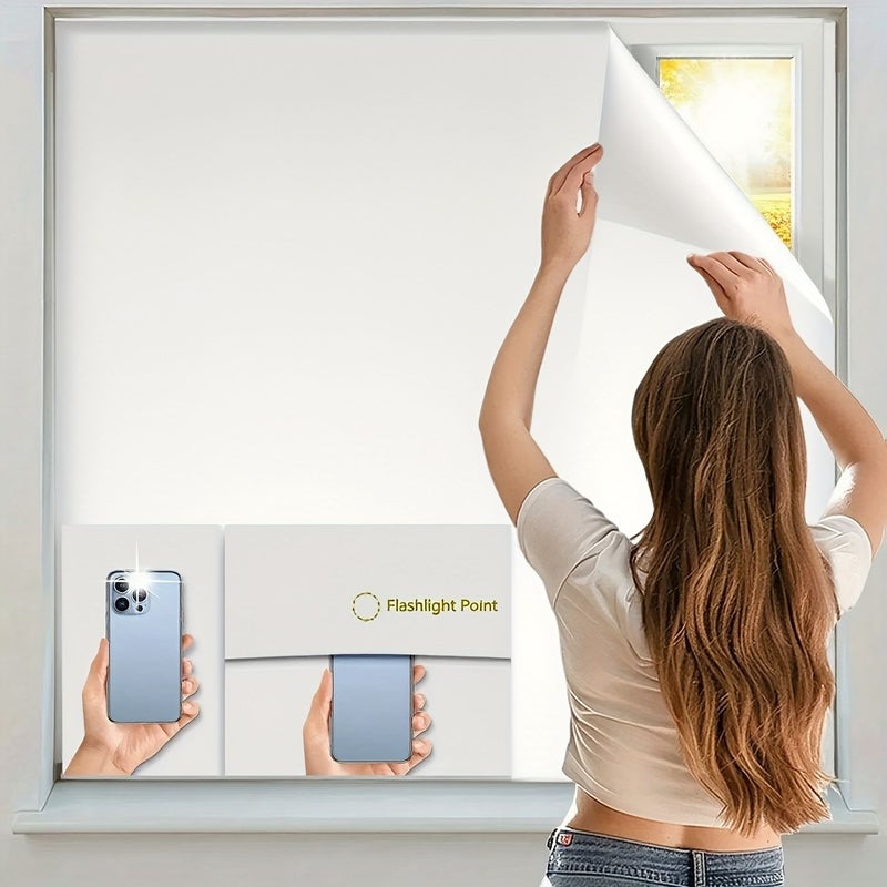 No Drilling Required Blackout Curtain for Bedroom White 55.12x55.12 Inch Window Shade - Image 1