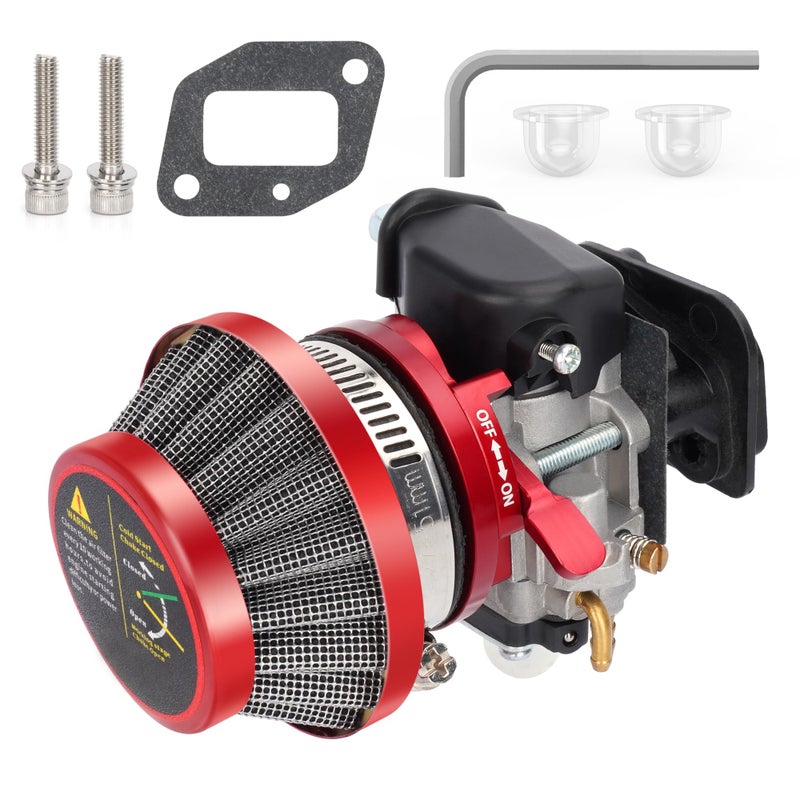 15mm Carburetor Upgrade Kit Air Filter Set Compatible with 2 Stroke 43cc 47cc 49cc Standup Gas Scooter ATV Quad Pocket Bike XG550 BladeZ Moby X Red