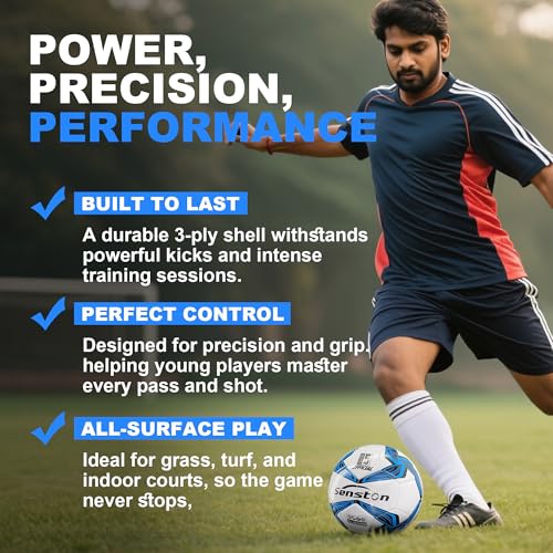 Senston Size 5 Football – Durable PU Leather Soccer Ball for Adults, Youth & Kids | Training & Match Play | Includes Air Pump - Image 4