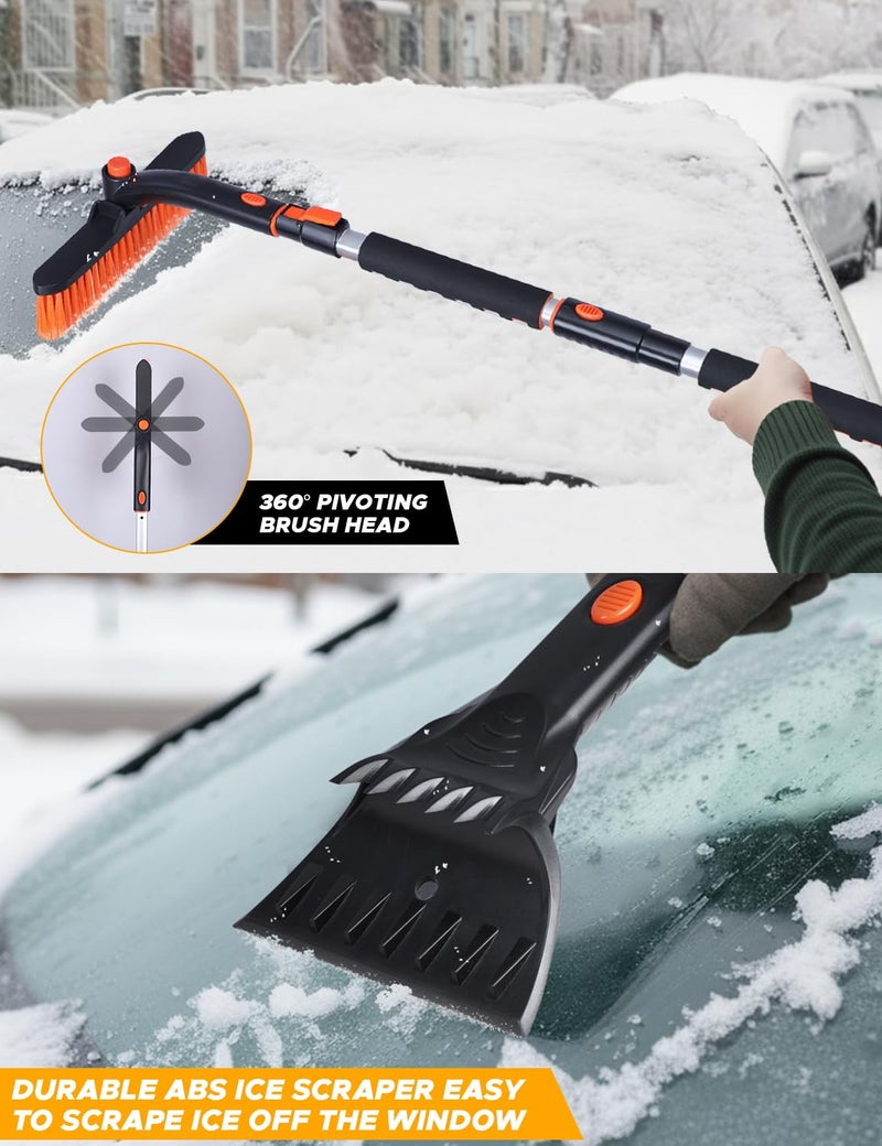 EcoNour 53â€³ 3 in 1 Extendable Snow Brush with Ice Scraper for Car Windshield | 360Â° Pivoting Long Snow Brush for SUV, Truck, and Car | Winter Car Accessories - Image 3