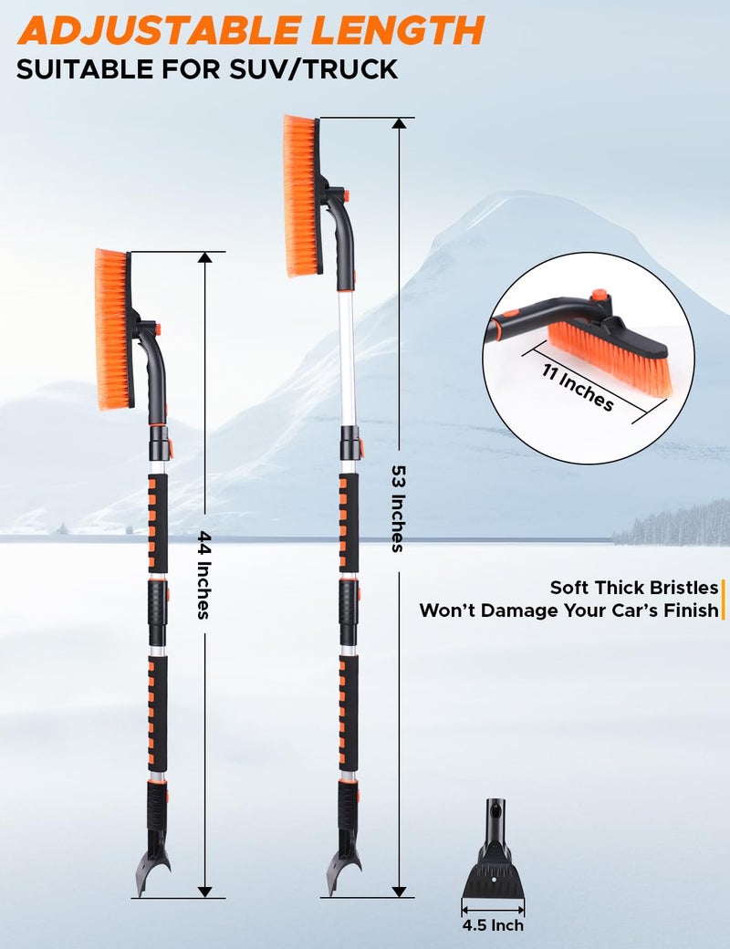 EcoNour 53â€³ 3 in 1 Extendable Snow Brush with Ice Scraper for Car Windshield | 360Â° Pivoting Long Snow Brush for SUV, Truck, and Car | Winter Car Accessories - Image 2