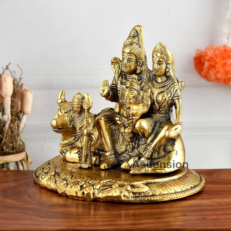 ascension Metal Shiva Parvati Ganesh Idol Shiv Parivar Murti Statue Hindu Shiva Idols Family Sitting On Nandi Showpiece Figurine for Home Office Pooja Room Living Room Bedroom Decoration - Image 2