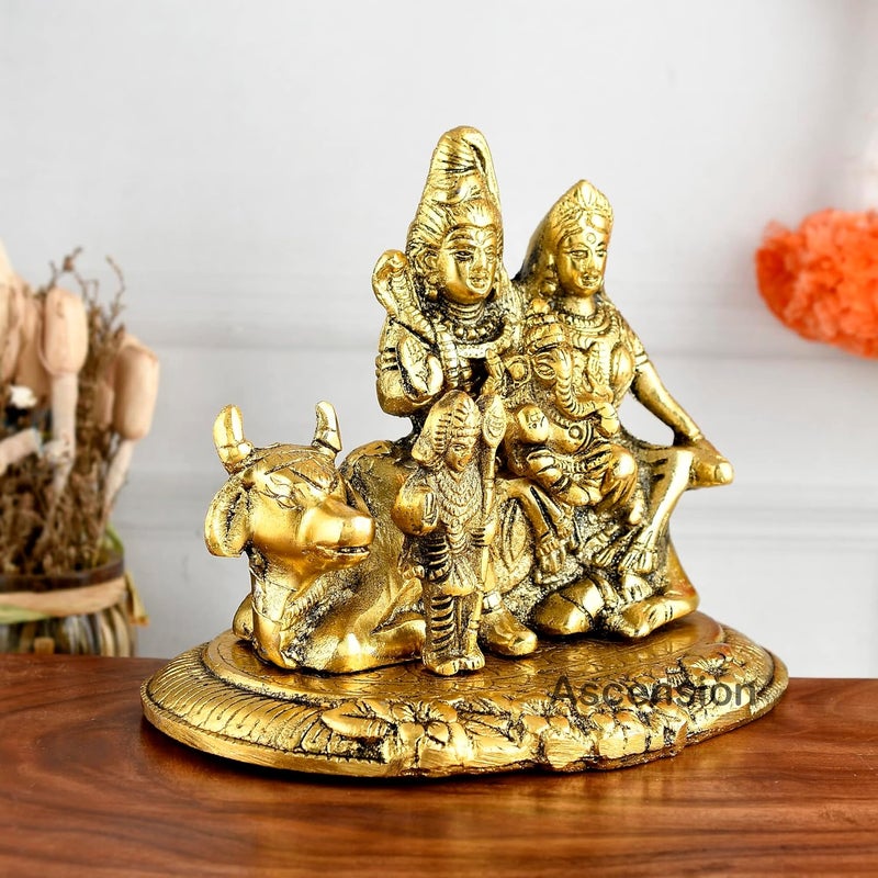 ascension Metal Shiva Parvati Ganesh Idol Shiv Parivar Murti Statue Hindu Shiva Idols Family Sitting On Nandi Showpiece Figurine for Home Office Pooja Room Living Room Bedroom Decoration - Image 3