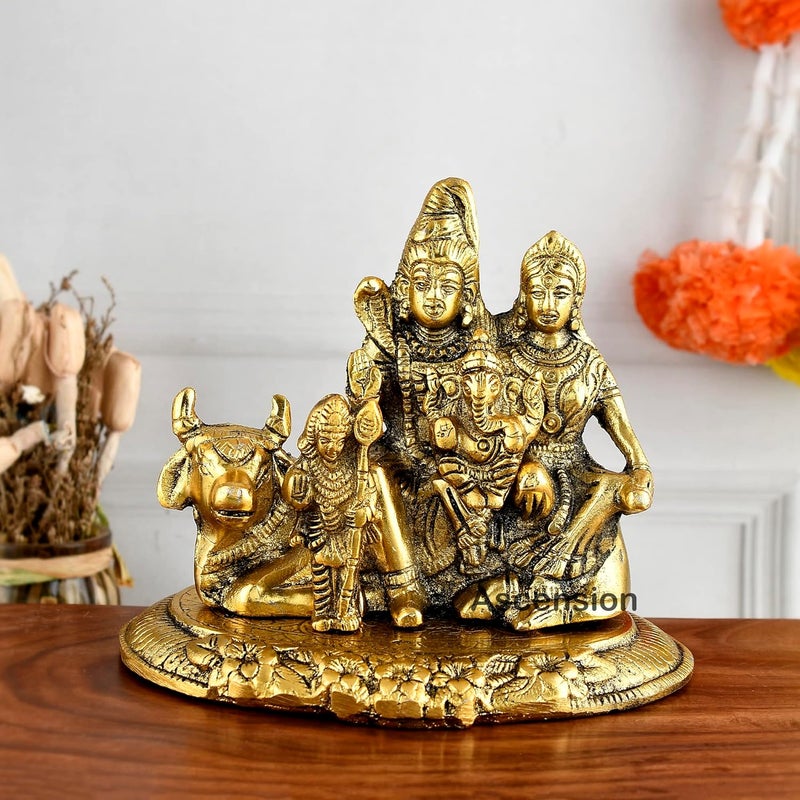 ascension Metal Shiva Parvati Ganesh Idol Shiv Parivar Murti Statue Hindu Shiva Idols Family Sitting On Nandi Showpiece Figurine for Home Office Pooja Room Living Room Bedroom Decoration - Image 1