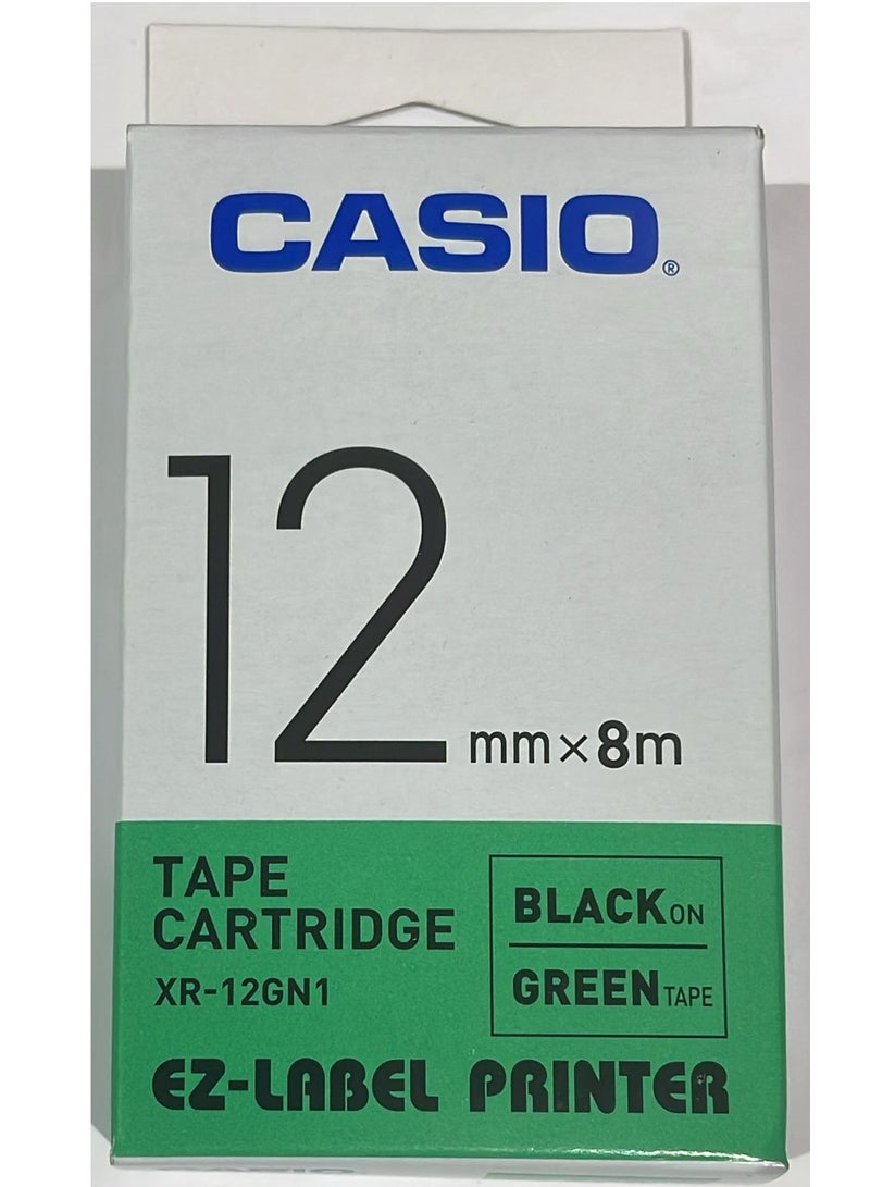 Casio tape cartridge black on green tape XR-12GN1