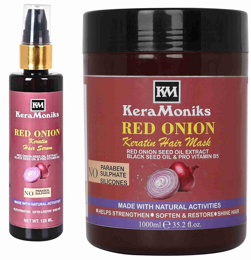 Keramoniks Red Onion Keratin Hair Mask 1000 ml Red Onion Keratin Hair Serum 125 ml Pack Of 2