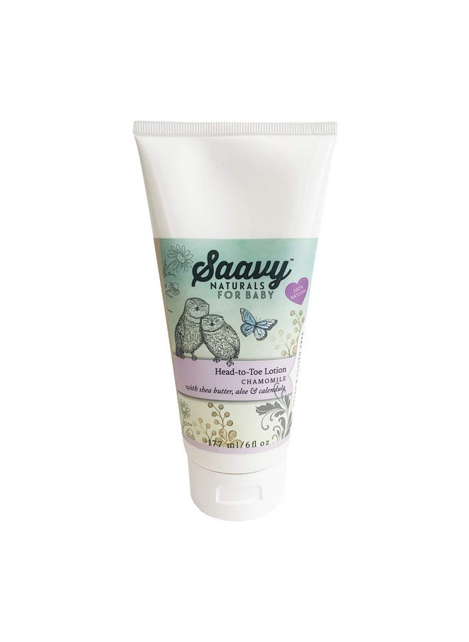 Saavy Naturals Chamomile Baby Lotion With Organic Shea Butter, Aloe Vera, Calendula - Newborn, Infant, Toddler Bedtime Body Cream For Dry Skin, Sensitive Formula, Head-To-Toe Moisturizer, 6 Oz, 2 Pack  - Image 2